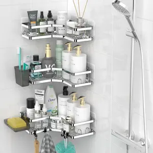 Corner Shower Bathroom Organizer: Adhesive Rack Bathtub Shelves - 3Pack No Drilling Shelf For Inside Stainless Steel Rustproof Stuff