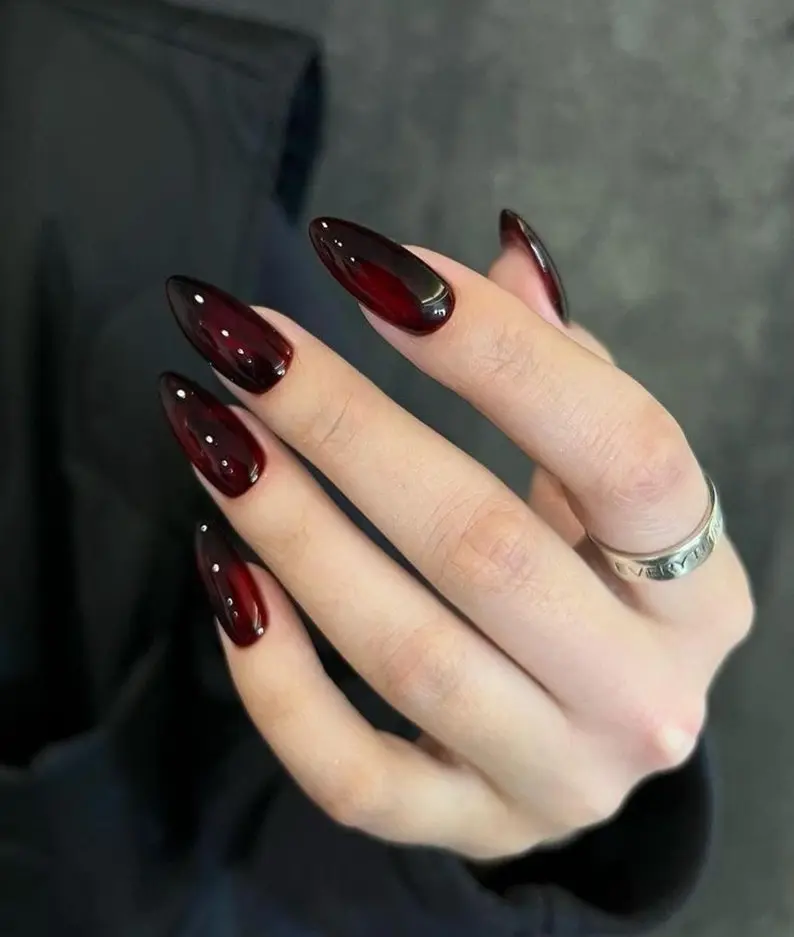 Ombre Black Red Press On Nails, Handmade Faux Acrylic Gel Nails