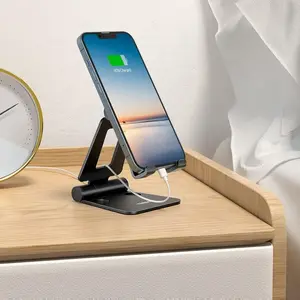 Dual Folding Adjustable Cell Phone Stand, Foldable Desktop Holder Cradle Dock Compatible with iPhone 16/15/14/13/12/11 Series, Nintendo Switch, All Phones