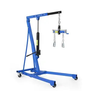 Hydraulic Engine Hoist with Lever, 1.5 Ton 3000 LBS Telescopic Shop Crane with 4 Casters, Cherry Picker Lift with 8 Ton Hydraulic Pump, for Home Garage, Warehouse, and DIY Automotive Projects, Blue