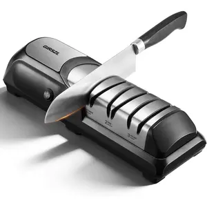 Kitchen Professional Electric Knife Sharpener: 3-Stage 100% Diamond Abrasives Knife Sharpeners with 15 °   Precision Angle Electric Steel Sharpening Tool to Restore/Polish Chef Knives KSA3CHS3A