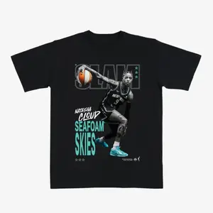SLAM Natasha Cloud “Seafoam Skies” Basketball T-Shirt – Black Graphic Tee Featuring Star Motion Design