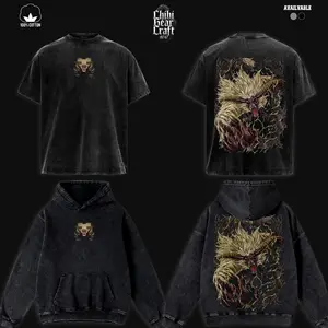 Monster Hunter Rajang Shirt Golden Mane Vintage Washed Oversized Hoodie Retro Gaming Thunder Ape Graphic Tee Faded Streetwear Y2K Merch