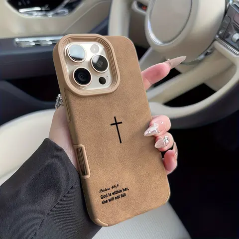 Luxury Matte Faux Sheepskin Anti-Drop Phone Case for iPhone 11/12/13/14 Pro Max/15 Pro/16 Plus, Soft Shell, Simple Cross Design