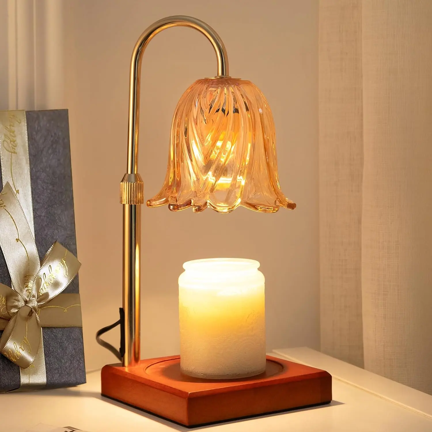 Candle Warmer Lamp, Dimmable Candle Lamp Warmer, Adjustable Height, Timer, Bedroom Living Room Home Decor Wax Melt Warmer for Scented Wax with 2 Bulbs