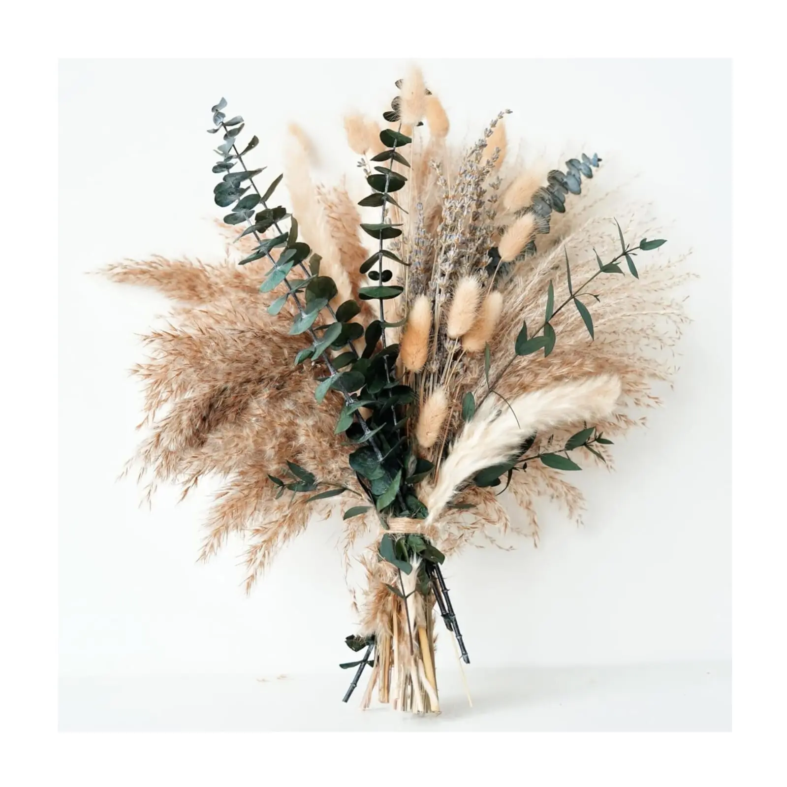 Green Pampas Grass Dried Flower Bouquet with Lavender & Eucalyptus – Boho Home Decor, Farmhouse Decor, Rustic Wedding Centerpieces, Table Decor, Bedroom Decor, Living Room Decor & Office