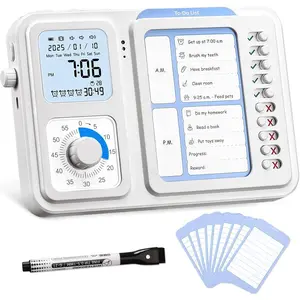 3-in-1 Visual Timer &  Tool for |Adults, Task Timer with Chore Chart Board, Visual Schedule for  with , Daily Checklist for , School, Classroom, Desk (White)