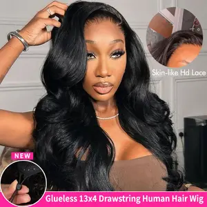 MYLOCKME Glueless 13x4 Body Wave Lace Frontal Wig With Elastic Drawstring Brazilian Body Wave Lace Wig Pre-cut Frontal Wig For Beginners 180Density