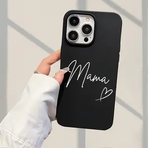 Creative Letter Mama Heart Pattern Anti-Drop Soft Case for iPhone 11/12/13/14 Pro Max/15 Pro/16 Plus/16 Pro Max, Liquid Silicone Cover