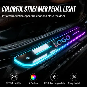 4PCS RGB LED Car Door Sill Lights Magnetic Wireless | USB Rechargeable Motion Sensor Welcome Step Light | No-Wire Plug-In Interior Underglow Accent Lamp for Car Truck SUV Pickup