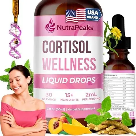 Cortisol Supplements for Women Liquid Drops - Hormone Balance & Mood Support for Women – Ashwagandha, GABA, Magnesium Glycinate, Rhodiola, 5-HTP – Sugar Free, Vegan, Non-GMO - 2 fl oz