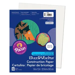 212 MAIN Sunworks White Construction Paper, 9x12 in, 50-Count per Pack, 10-Pack Total, Heavyweight High-Bulk Smooth Texture Paper for DIY Scrapbooking & Stamping
