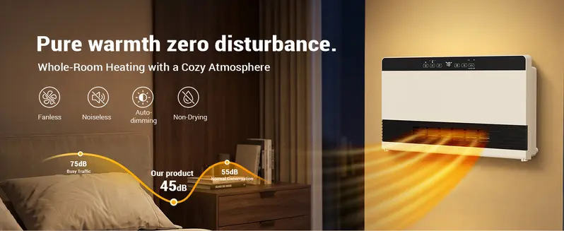 【NOT AC】Electactic 2-in-1 Thermostatic Heater - PTC Heating, 3 Heat Modes+1 Fan Mode, Adjustable Temp, Wallmount, Freestanding, Remote Control, 12H Timer, 45dB Silent Operation, ECO Mode, Overheat Guard, Easy Installation for 15-20m&sup2; Bedrooms