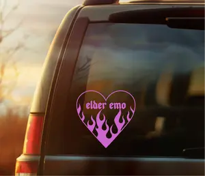 Elder Emo Flaming Heart Vinyl Car Decal – Funny Gothic Alternative Sticker for Cars, Laptops, and Water Bottles – Perfect for Emo Kids All Grown Up, Alt Girls, Scene Nostalgia, Pop Punk Fans, and Dark Aesthetic Music Lovers on TikTok Shop