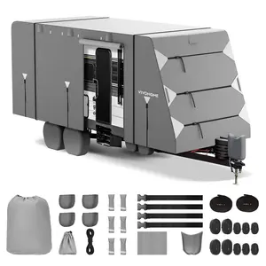 VIVOHOME Travel Trailer RV Cover, Top 300D Oxford RV Cover with PU Coating, 5-Layer Fabric with Built-in Waterproof Membrane on The Sides
