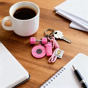 Sports and fitness keychains, barbell and dumbbell pendant key chains, braided ropes, barbell and dumbbell bags, wallets, charm and jewelry accessories, barbell and dumbbell fitness gym key chains, exercise weightlifting weight board key chains