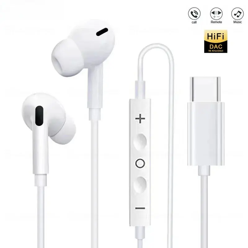 Smart Voice Assistant Headset with ENC Type c Wired Earphones Cable Earbuds for Apple Lightning Headphones for Iphone