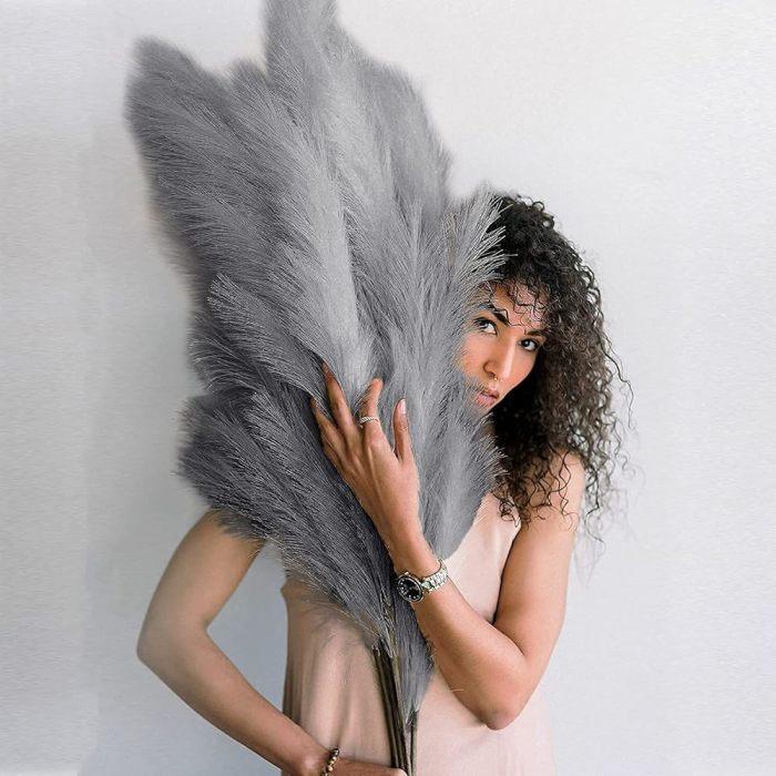 Faux Pampas Grass, 3PCS Large Tall 43'' Fluffy Artificial Fake Pompous Grass For Boho Decor Home Kitchen Wedding Decoration Floor Vase Filler