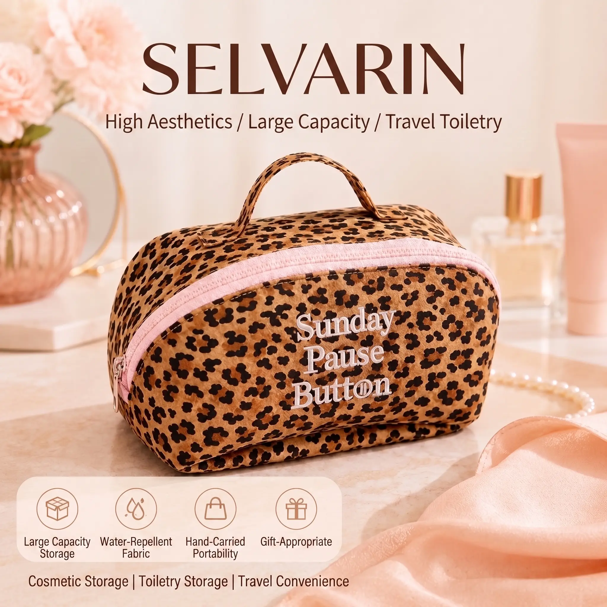Selvarin New Retro Vintage Leopard Vanity Bag, Large Capacity Waterproof Cosmetic Bag, Transparent Travel Toiletry Organizer, Luxury Makeup Storage Case for Women Ladies, Home & Kitchen Storage Organizer