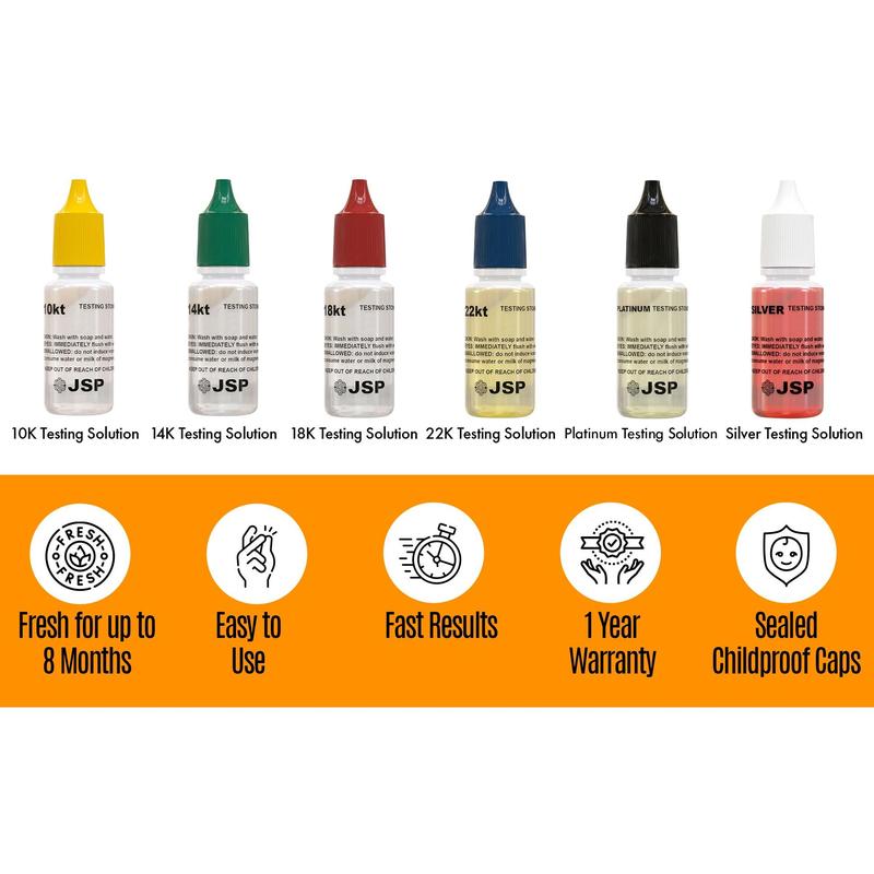 Professional Gold Silver Platinum Jewelry Testing Kit with 6 Solutions 10Kt 14Kt 18Kt 22Kt Silver Platinum GTE Test Stone & Bamboo Box