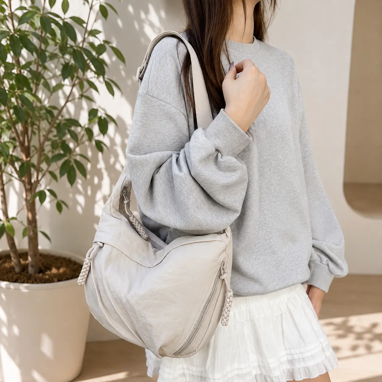 Trendy Nylon Crescent Shoulder Bag for Women | Lightweight Everyday Hobo Purse