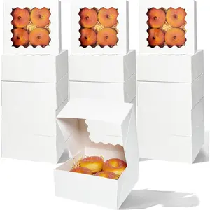 Auto-pop up 6x6x3 Inch White Cookie Box with Window 30 count Pastry Macaron Bakery Box For Packaging