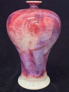 Handmade Chinese Jun Porcelain Meiping Vase, Vintage Red-Purple Kiln-Fired Glaze Ceramic Vase, Unique Asian Art Home Decor