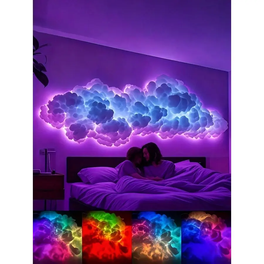 1pc DIY Thundercloud LED Light With Remote, USB Powered Wall Mount Big Cloud Light - ABS Resin, Adjustable Brightness, App Control, Colorful Atmosphere Night Light For Gaming Room Party (Contains Light Source, Non-Rechargeable Button Battery)