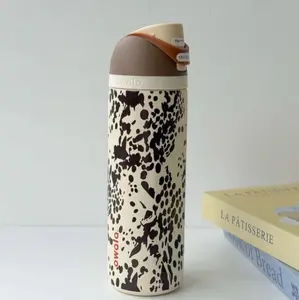 Owala FreeSip 32oz Insulated Water Bottle With Cowhide Pattern, Leak-proof, Made Of Stainless Steel, A Gift For Friends Going On Picnics