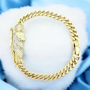 Pulso 442 de Protection with San Judas Gold Chain Bracelet as shown in the Image