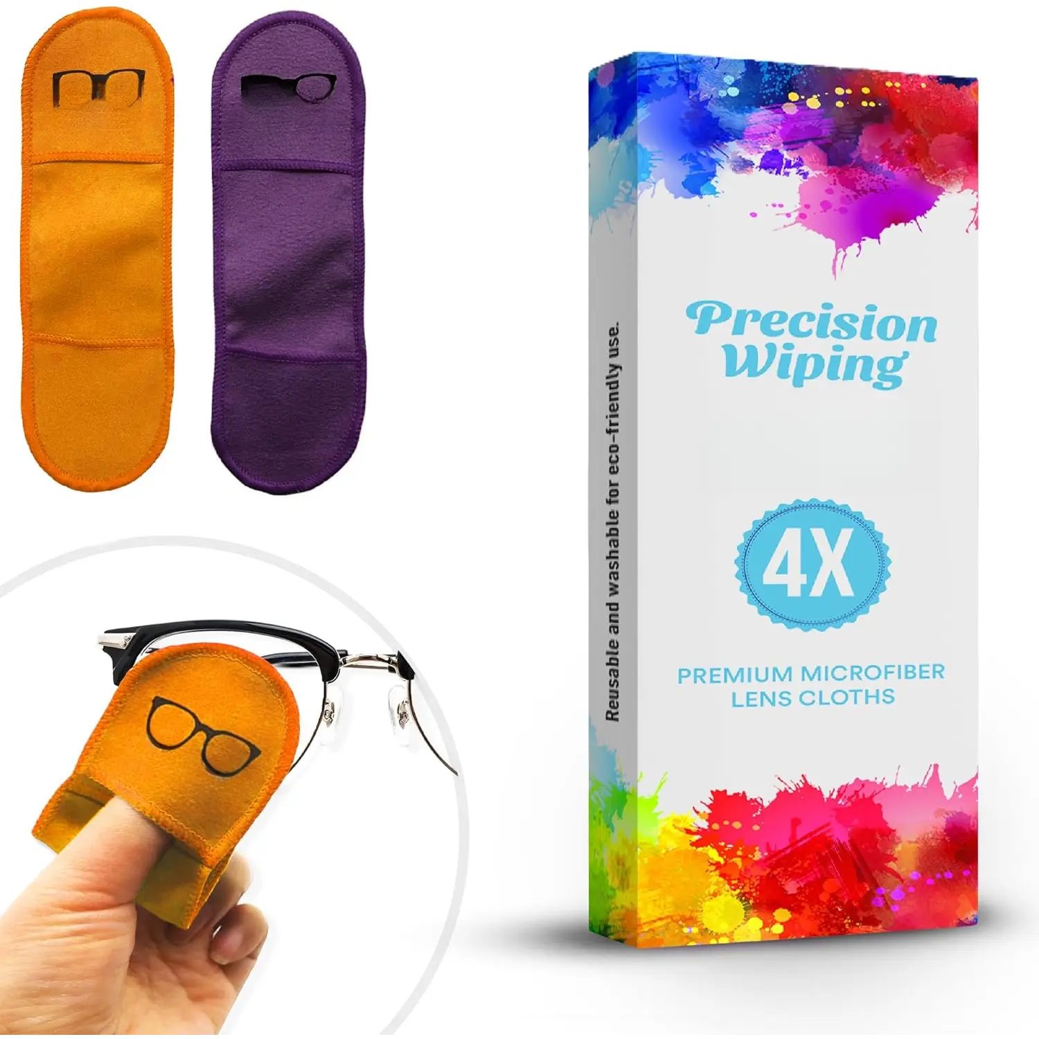 Eyeglass Cleaner Cloth 4 Pack, Eye Glasses Cleaner Wipes, Lens Cleaner, Anti-Scratch, Screen Cleaning Cloth, Eyeglass Cleaning Cloth, Lens Cloth, Eye Glasses Cleaner Cloth (Orange/Purple)