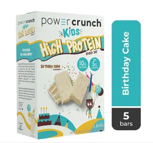 Power Crunch Kids High Protein Snack Bars, Birthday Cake Flavor, 5 Ct Box, 1.13 oz Vanilla Sugar