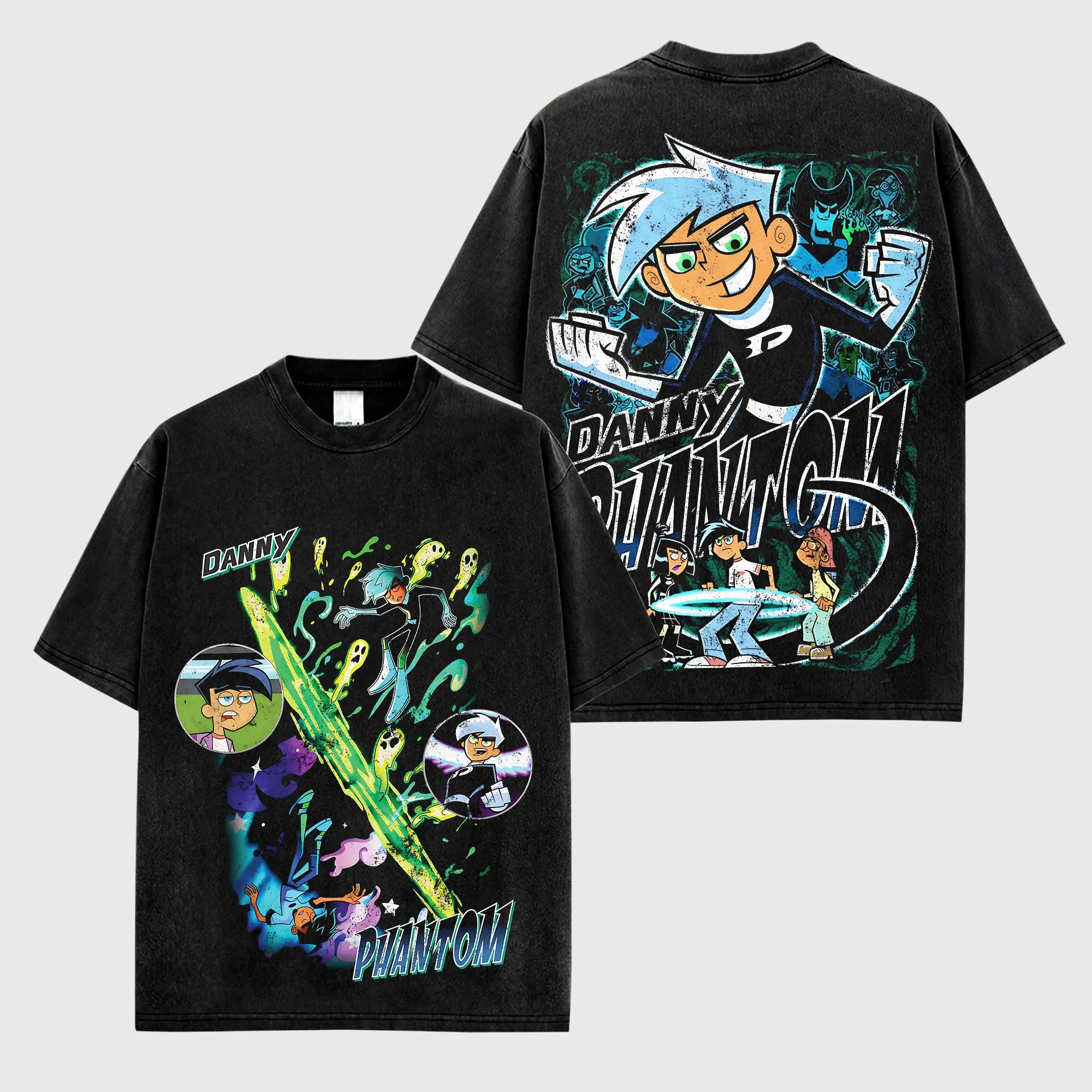 Danny Phantom Premium Acid  Cotton T-Shirt, Ghost Hero Graphic Tee, Retro Cartoon Fan Shirt, Y2K Paranormal Streetwear, Oversized Unisex Black Tee, Vintage Anime Style Gift For Fans