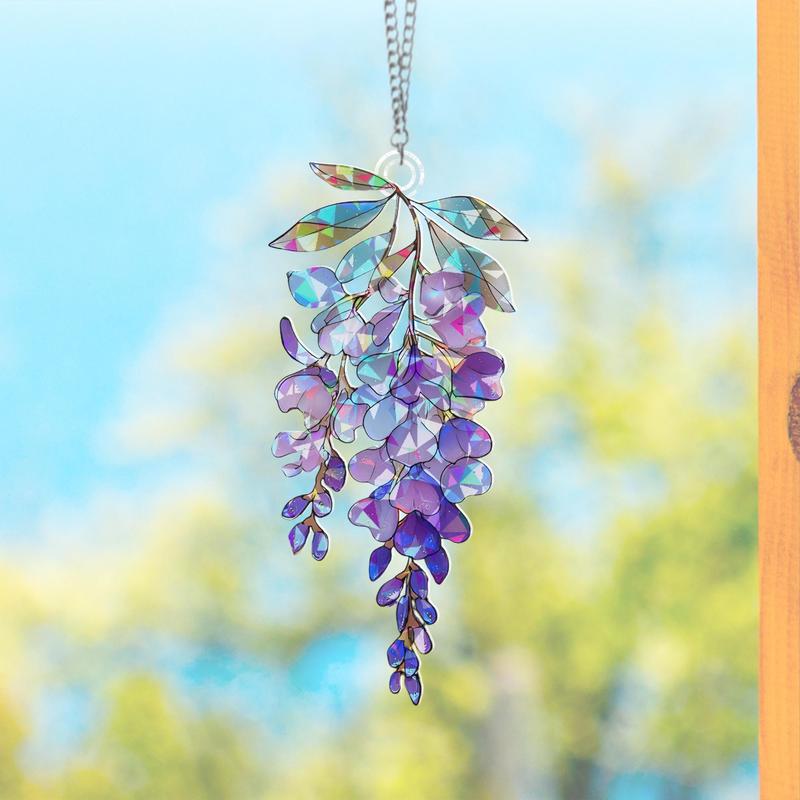 Wisteria Branch Acrylic Holographic Suncatcher, Floral Window Decor for Spring, Garden Flower Gift, Flower Home decor