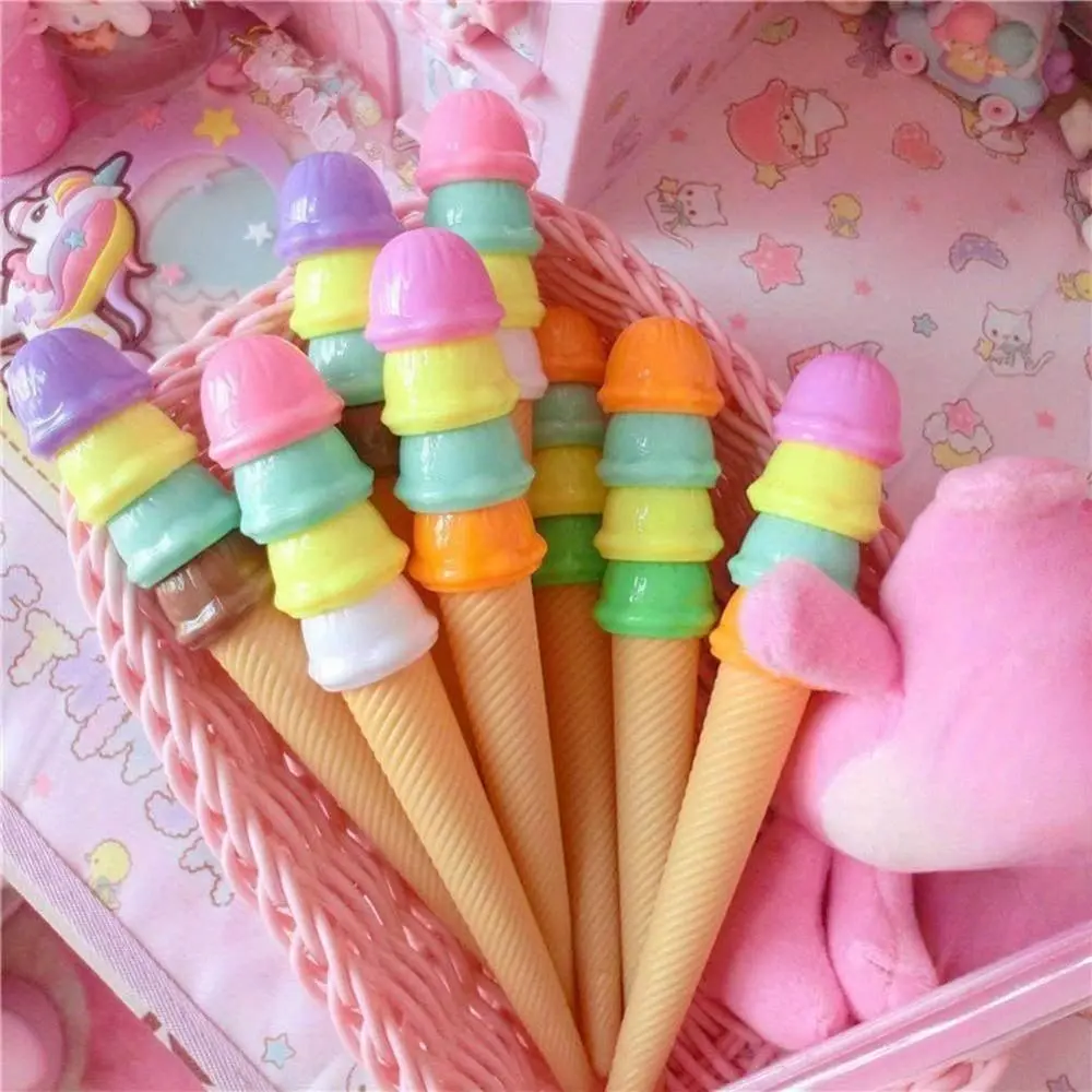 Ice Cream Cone Design Gel Pen (4 Counts), Creative Ice Cream Cone Gel Pen, Writing Pen for Office School Student, Back to School Gift, Creative Stationery