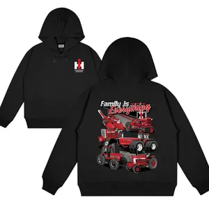 Case IH Family Tractor Men's Hoodie Tractor Agriculture Cotton Long Sleeve Farm Wear For Him For Her