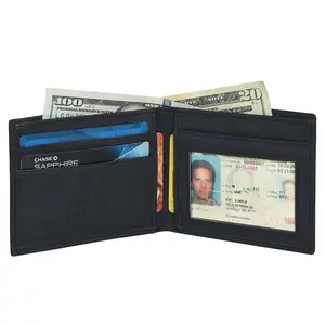 Leatherboss Genuine Leather Men RFID Blocking Credit Card Bifold Wallet ,Black