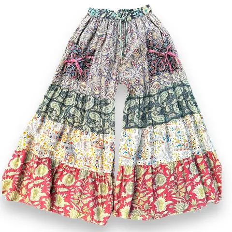 LAYERED PALAZZO Patchwork Cotton Hippie Pants with Elastic Waist & Drawstring for Comfortable Fit Colorful