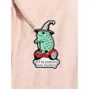 Whimsical Frog Wizard Enamel Pin Funny Quote Off To Commit Tom Foolery Cartoon Animal Alloy Brooch Lapel Backpack Badge Fashion Jewelry Accessories Gift for Friends Vintage Jewellery