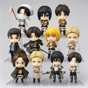 Attack on Titan Figure, Mikasa Eren Levi Armin Erwin Hange Reiner Movable Chibi Anime Figurines, Interchangeable Face Plates Boxed Collectible Toy, Desk Display Gift for Manga Anime Fans