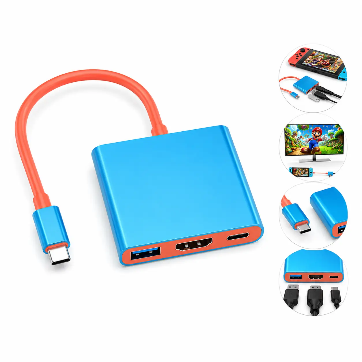 3 in 1 USB C Docking Station - 4K USB C to HDMI Output Hub, Portable Fast Charging TV Adapter (Less Than 30g), Extremely Convenient for Handheld Game Consoles, Family Entertainment, Exhibitions