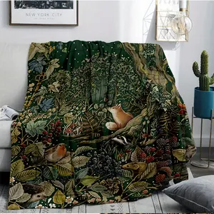 Soft All-Season Cozy Enchanted Forest Scene Throw Blanket | Suitable for beds and sofas can also be given as a gift, Birds & Flowers for Home, Office, Travel - Perfect Gift for Friends & Family