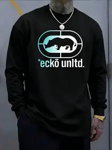 Ecko Unltd Gradient Rhino Logo Graphic Long Sleeve T-Shirt Men’s Black Cotton Vintage Hip Hop Streetwear Long Sleeve Tee