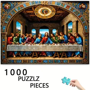 F&F The Last Supper 1000 Piece Puzzle - Vivid Religious Art Puzzle Game and Disciples, Suitable for Christmas, Halloween, Easter, Birthdays, and Parties, Cardboard Material, Party Puzzle Game |   Religious Art Puzzle |   Detailed Image