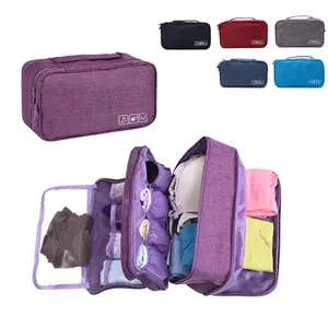 Portable Travel Underwear Organizer Bag - Water-Resistant 3-Layer Bra & Sock Storage Case, Multi-function Toiletry & Cosmetic Packing Cube with Handle