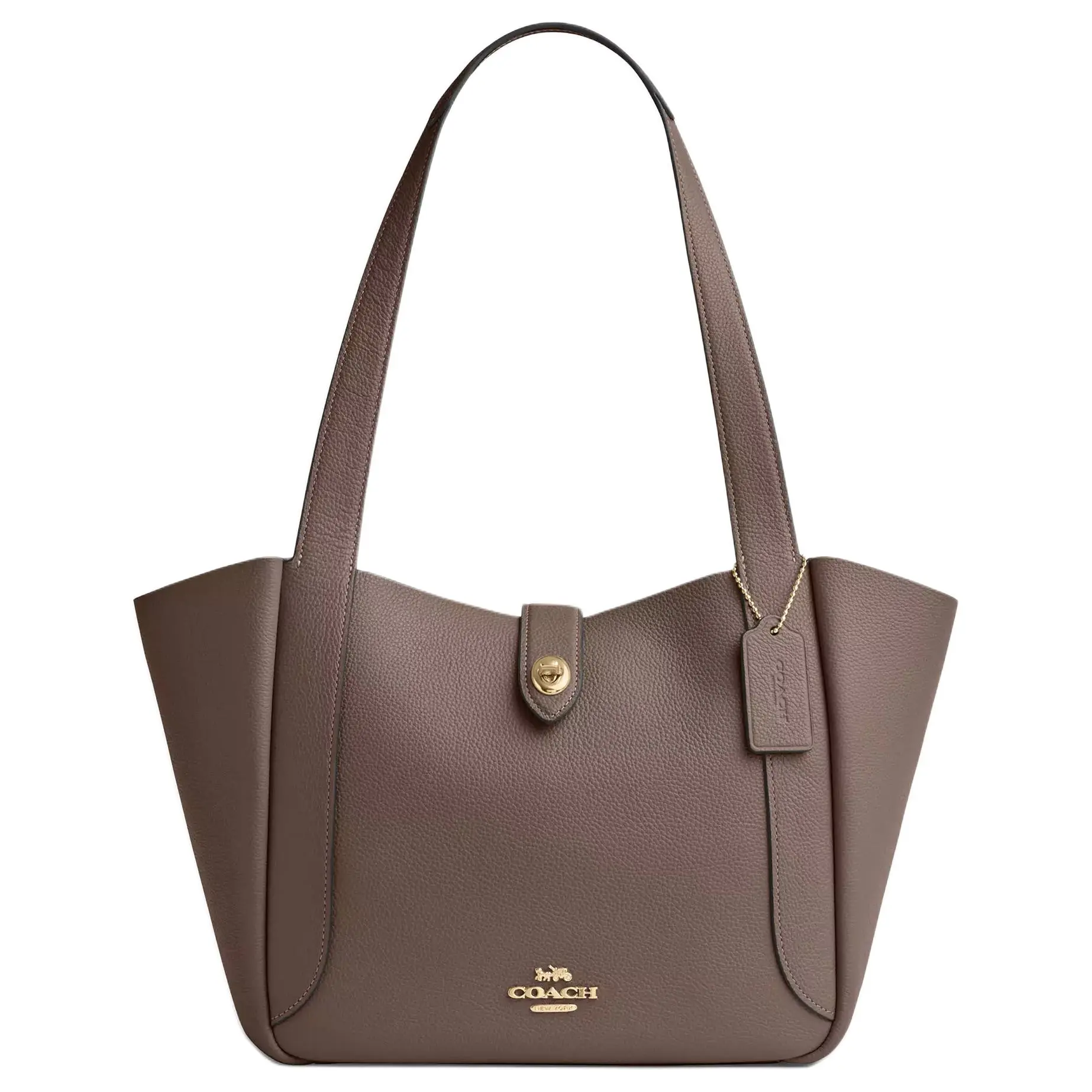 COACH Hadley 27 Leather Tote Bag with Logo and Interior Pocket for Women in Dark Brown