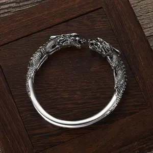 Adjustable Size Retro Dragon Bracelet for Men - Elegant Intertwined Dragon Design, High-Quality Metal, Durable & Versatile Jewelry for Parties, Gifts, Year-Round Wear, Dragon Jewelry, Party Accessory, Stylish Accessory, Intricate Metalwork