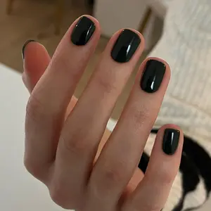 2 in 1 Set Black and Brown Glossy Press on Nails Minimalist Solid Color Art nails 24pcs Short Square Fake Nails Daily Wear