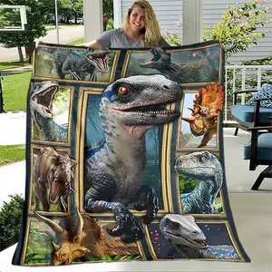 Dinosaur Print Flannel Blanket – Soft – Perfect for Bed, Sofa, Travel & Office Decor – Ideal Gift for Adults, Dinosaur Room Decor