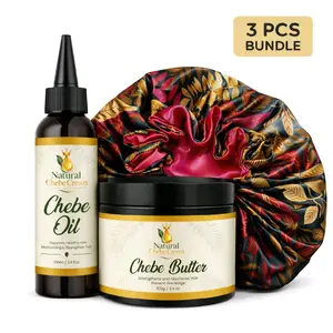 Natural Chebe Crown Oil + Butter + Satin Bonnet Set | Hair Care & Protection Bundle